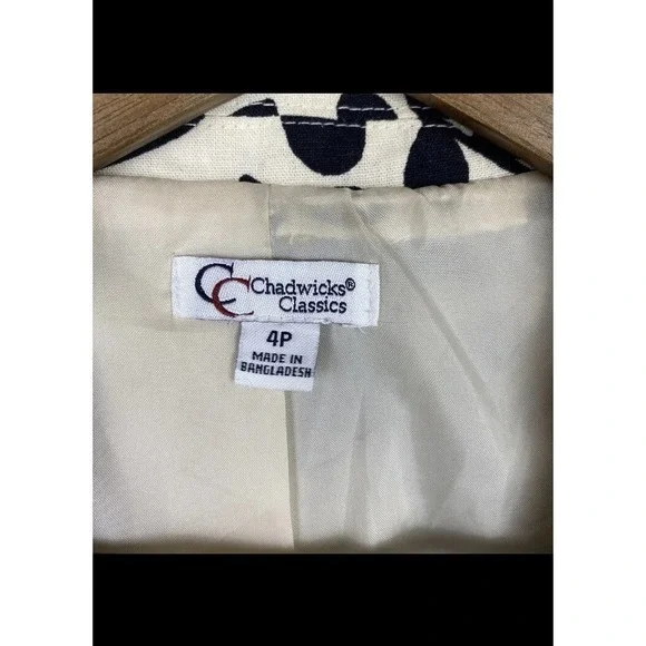 VTG Chadwick Classics Women's 4P Linen Cotton Blazer Jacket Ivory Black Floral - Picture 3 of 7